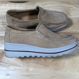 Ladies Tan Suede Loafers - Slip on size 8 Comfort Sole